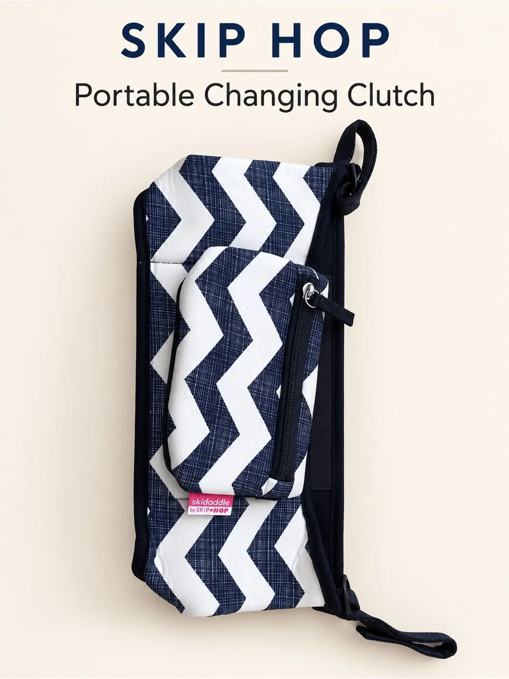 Skip Hop Navy and White Chevron Portable Clutch with Wrist Strap